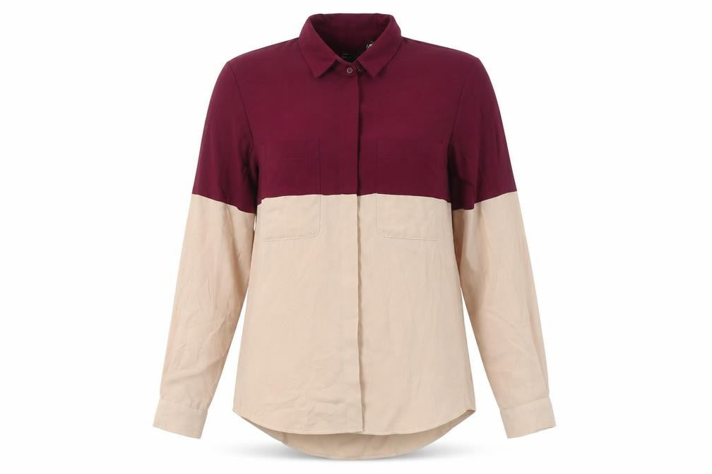 Front view of ASOS Design women’s multicoloured button-up shirt, size UK 8