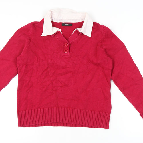 Marks and Spencer Women's Red Collared Jumper Size 16