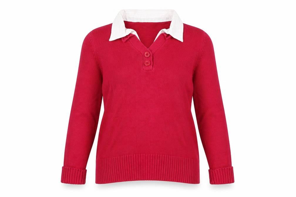 Front view of Marks & Spencer Women's Red Collared Jumper, size 16