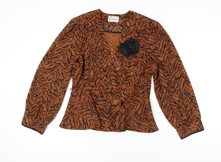 Fisser Women's Brown Animal Print Blouse Size 12