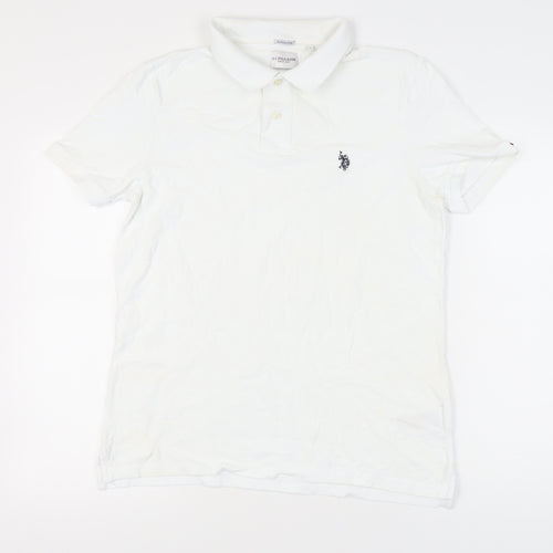 U.S. Polo Assn. Men's White Polo Shirt, Size L, Breathable