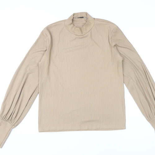 Stradivarius Women's Beige Mock Neck Long Sleeve Top