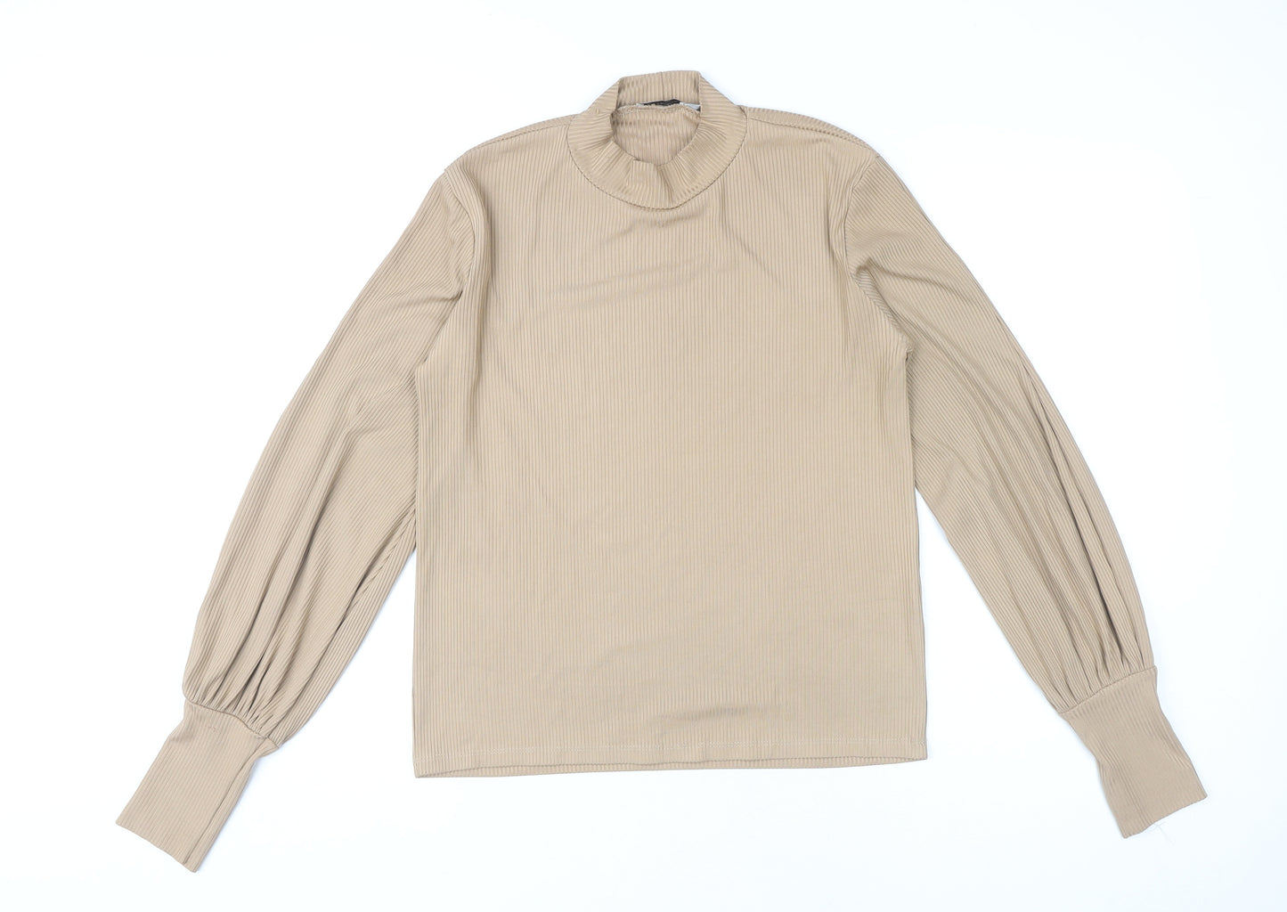 Stradivarius Women's Beige Mock Neck Long Sleeve Top