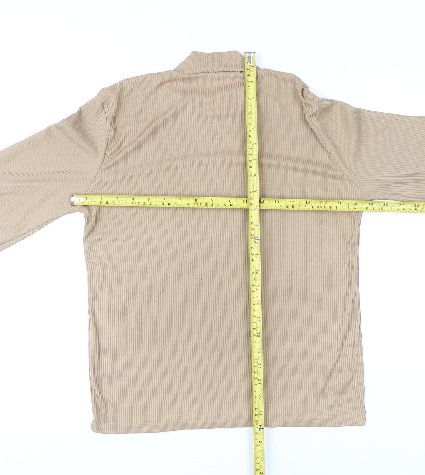 Stradivarius Women's Beige Mock Neck Long Sleeve Top