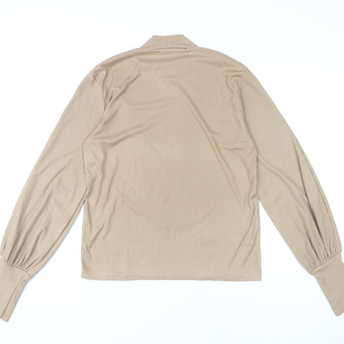 Stradivarius Women's Beige Mock Neck Long Sleeve Top