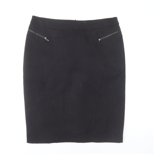 Wallis Women's Black Pencil Skirt Size 14 Work Zip Knee Length