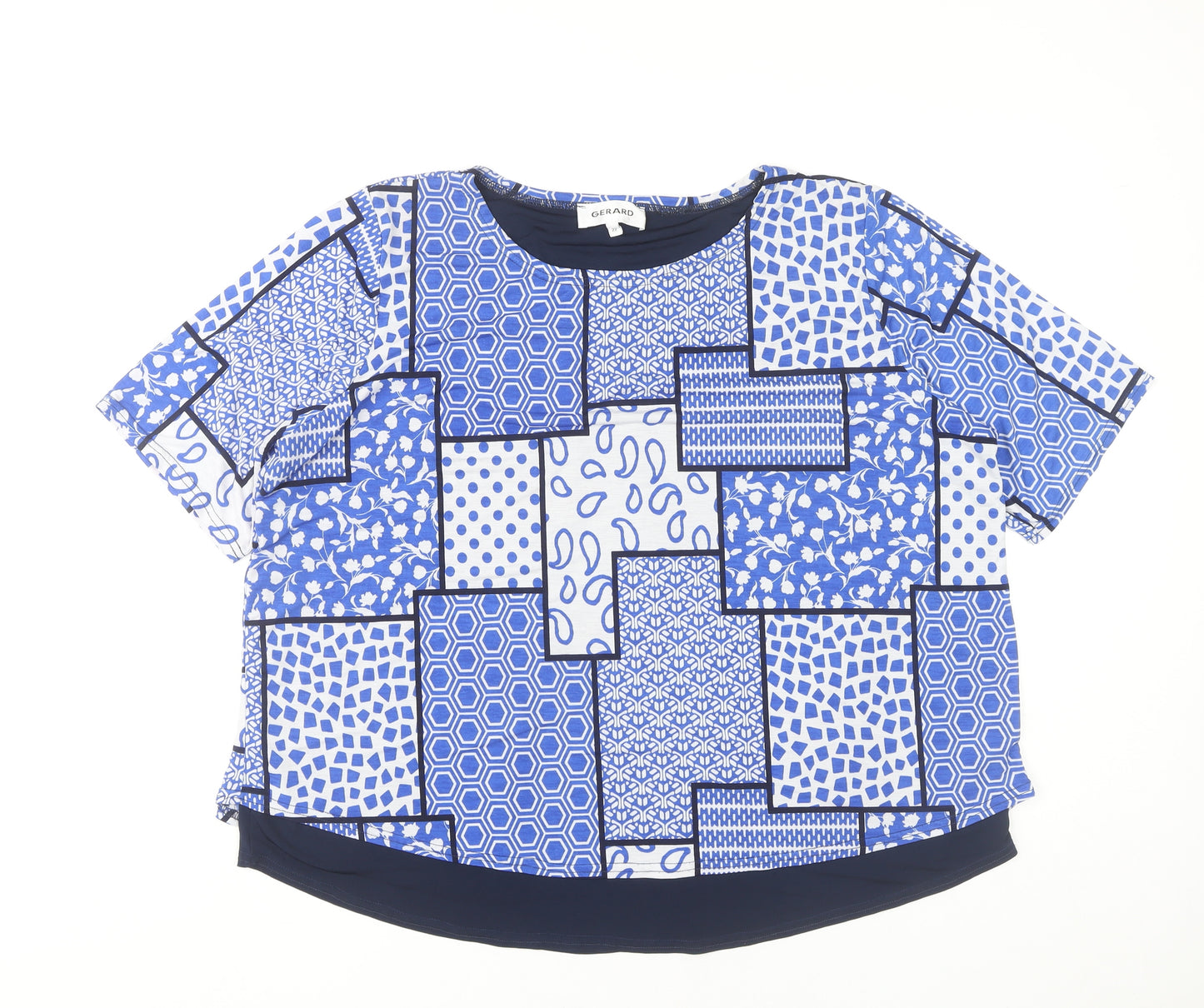 Gerard Women's Plus Blue Geometric Jersey Top Size 22