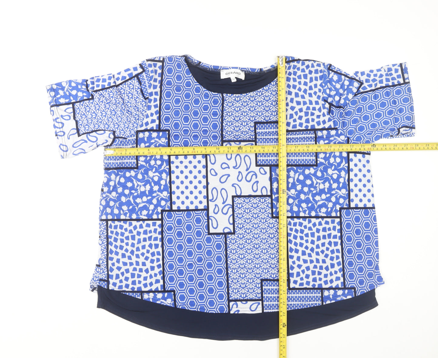 Gerard Women's Plus Blue Geometric Jersey Top Size 22