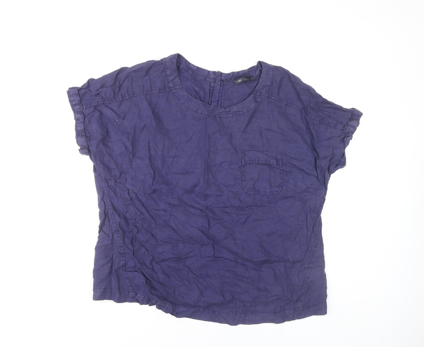 Marks & Spencer Women Blue Linen Basic Blouse Size 16