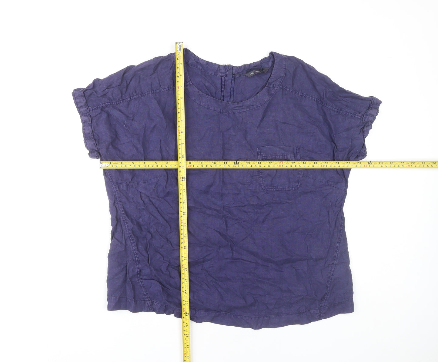 Marks & Spencer Women Blue Linen Basic Blouse Size 16