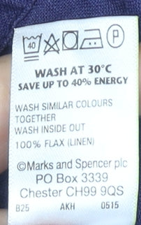 Marks & Spencer Women Blue Linen Basic Blouse Size 16