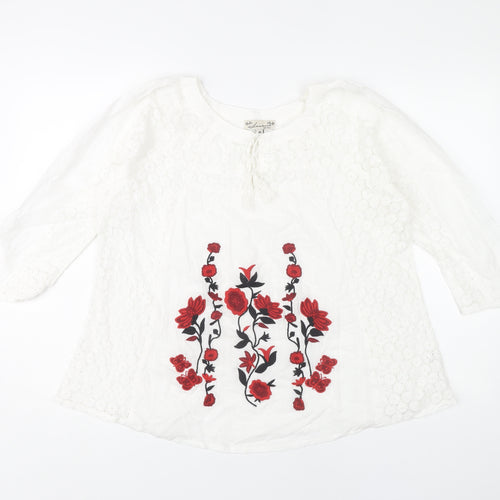 Lavana Women's White Floral Embroidered Blouse M