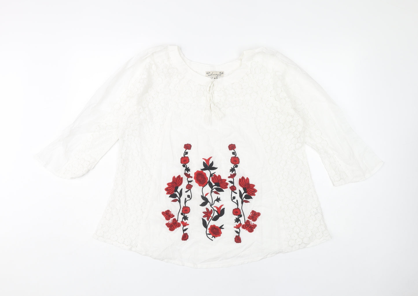 Lavana Women's White Floral Embroidered Blouse M