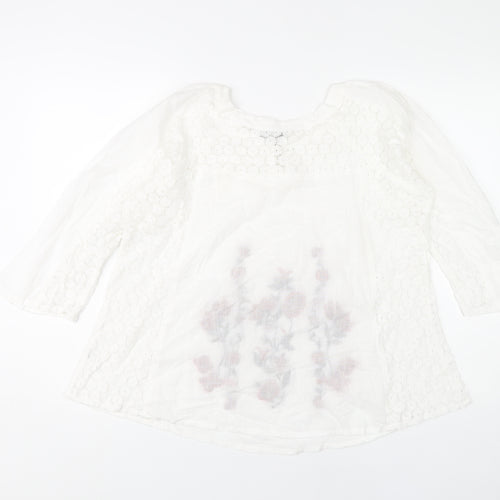 Lavana Women's White Floral Embroidered Blouse M