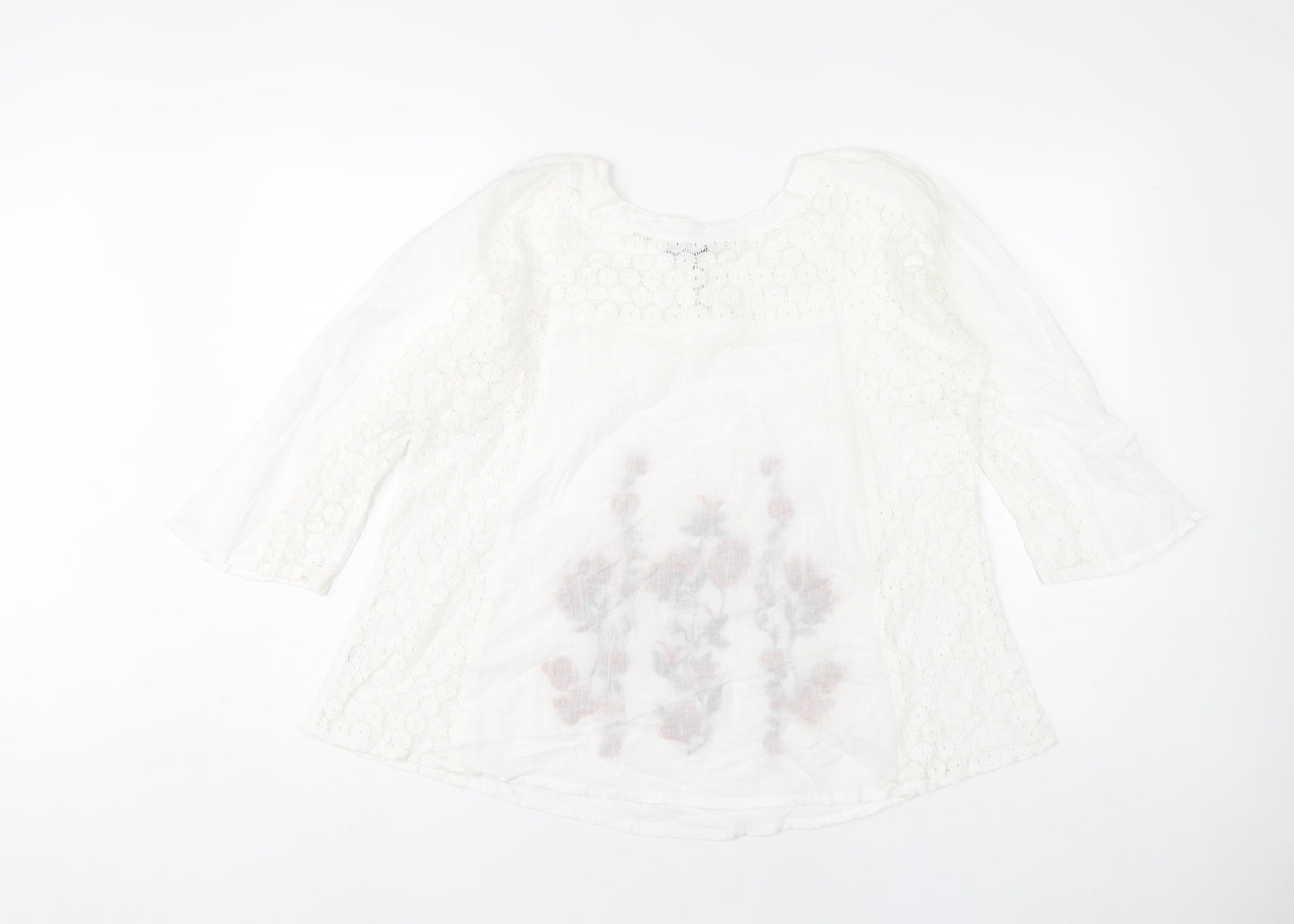 Lavana Women's White Floral Embroidered Blouse M