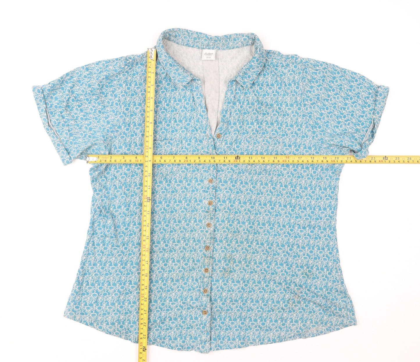 Cotton Traders Women's Blue Floral Button-Up Shirt 14