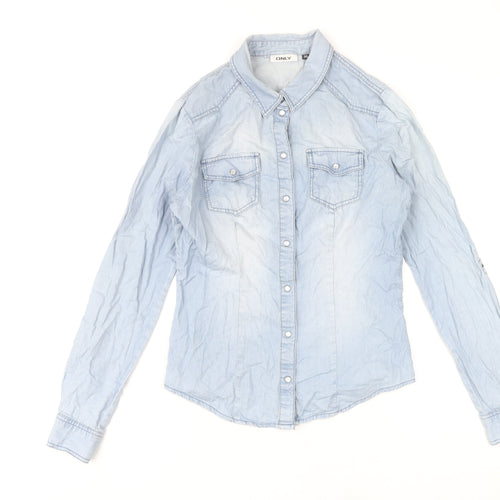 Only Women's Blue Button-Up Shirt Size 8 Regular Fit