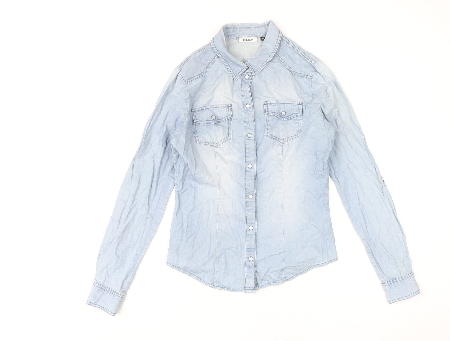 Only Women's Blue Button-Up Shirt Size 8 Regular Fit