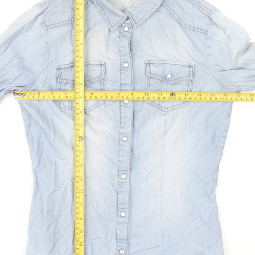 Only Women's Blue Button-Up Shirt Size 8 Regular Fit
