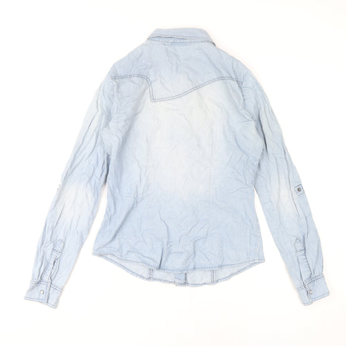 Only Women's Blue Button-Up Shirt Size 8 Regular Fit