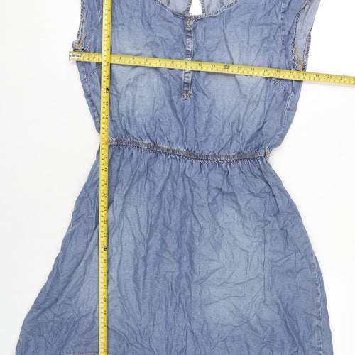 H&M Divided Blue Women's Denim A-Line Dress, Size 14