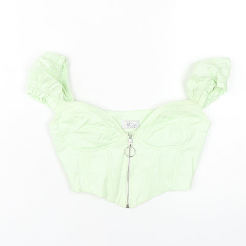 Oh Polly Women’s Green Cropped Puff Sleeve Top