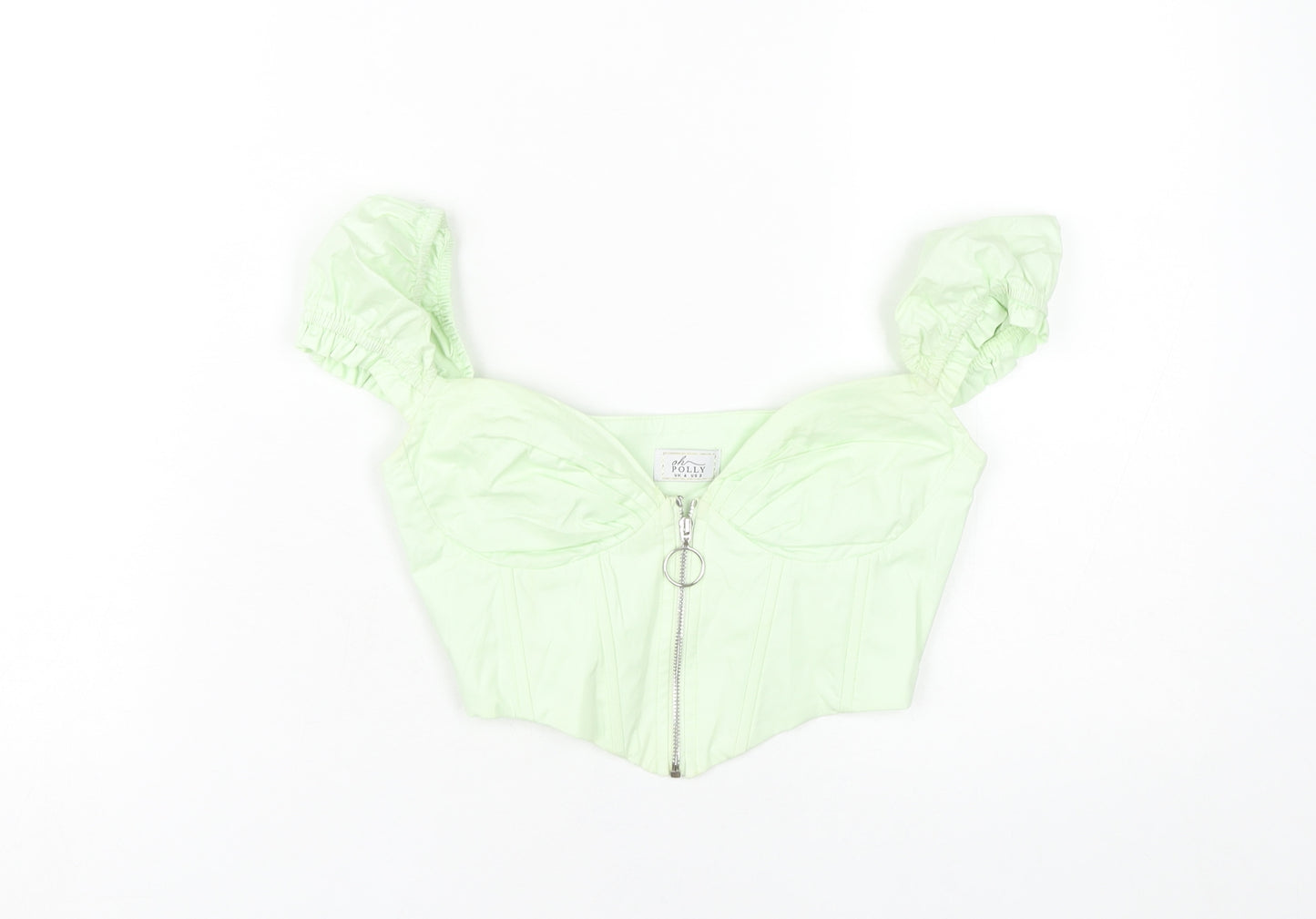 Oh Polly Women’s Green Cropped Puff Sleeve Top