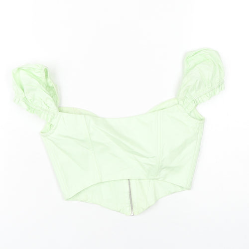 Oh Polly Women’s Green Cropped Puff Sleeve Top
