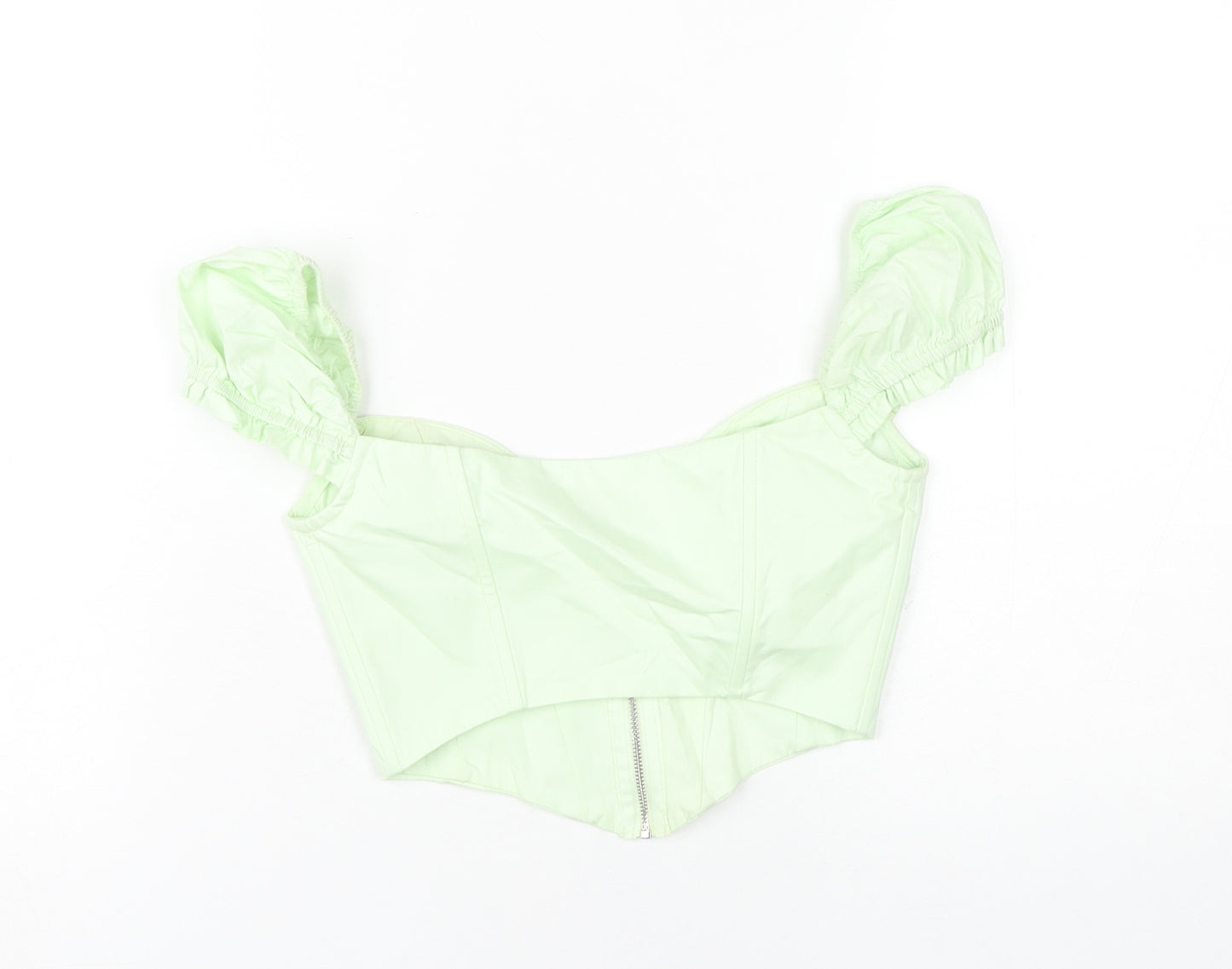Oh Polly Women’s Green Cropped Puff Sleeve Top