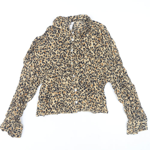 Zara Women's Animal Print Blouse XS Collared Multicoloured