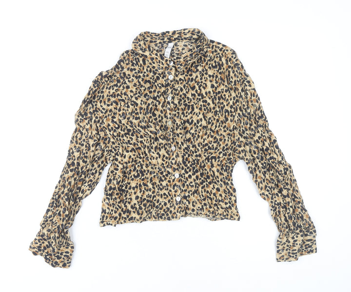 Zara Women's Animal Print Blouse XS Collared Multicoloured
