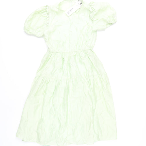 Zara Girls Green Puff Sleeve Dress Size 10