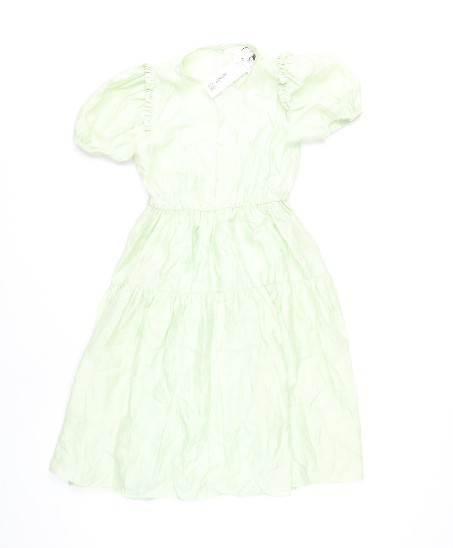 Zara Girls Green Puff Sleeve Dress Size 10