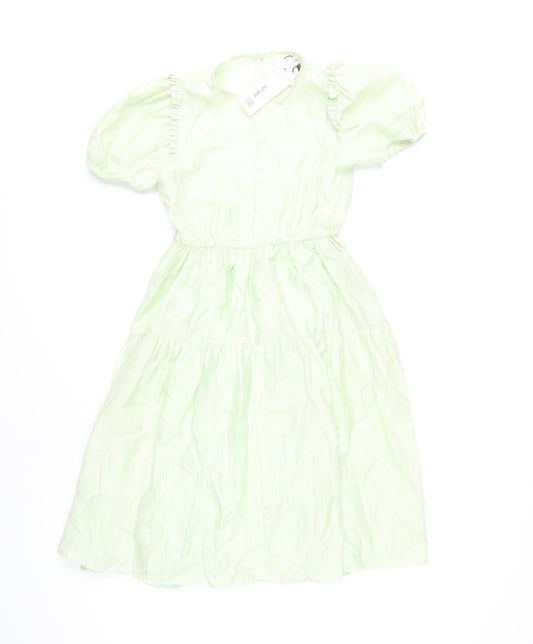 Zara Girls Green Puff Sleeve Dress Size 10