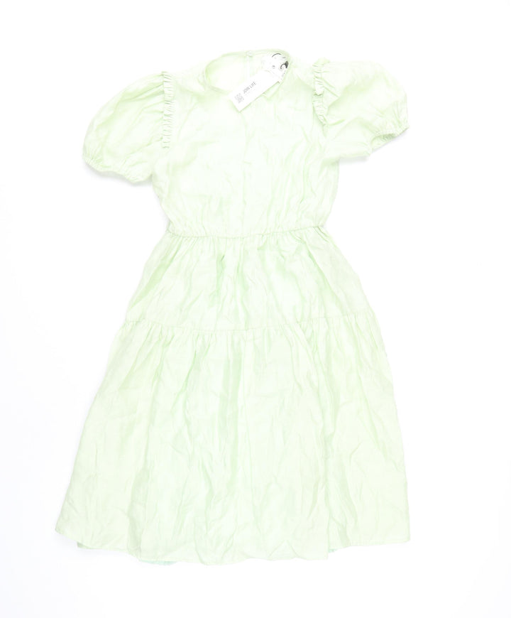 Zara Girls Green Puff Sleeve Dress Size 10