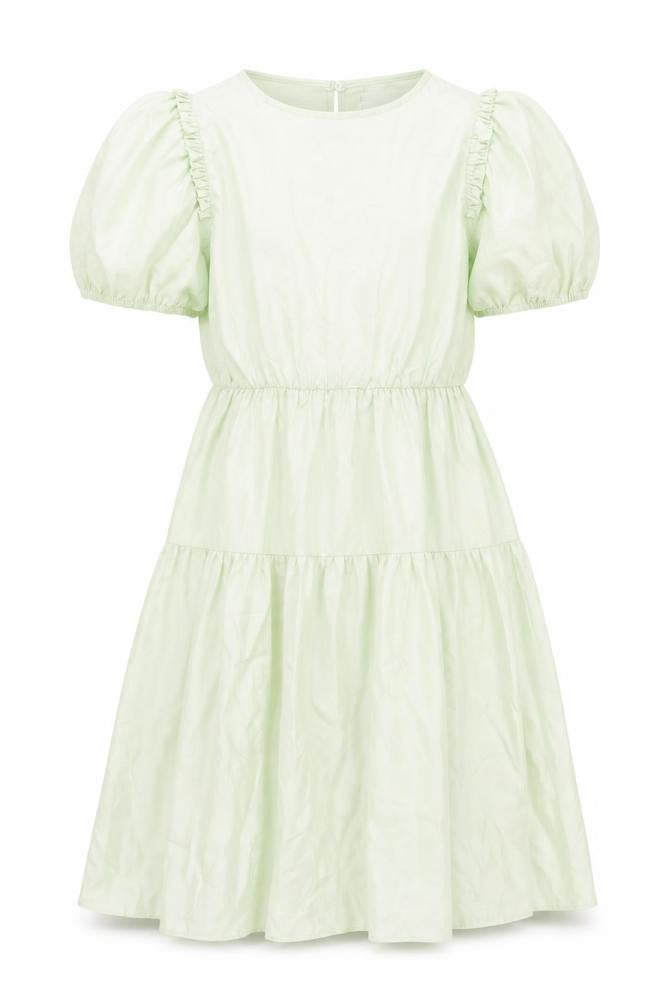 Zara Girls Green Puff Sleeve Dress Size 10