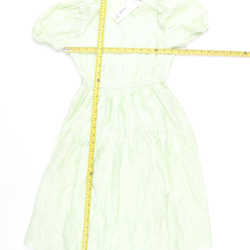 Zara Girls Green Puff Sleeve Dress Size 10