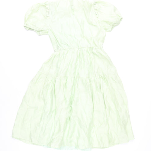 Zara Girls Green Puff Sleeve Dress Size 10