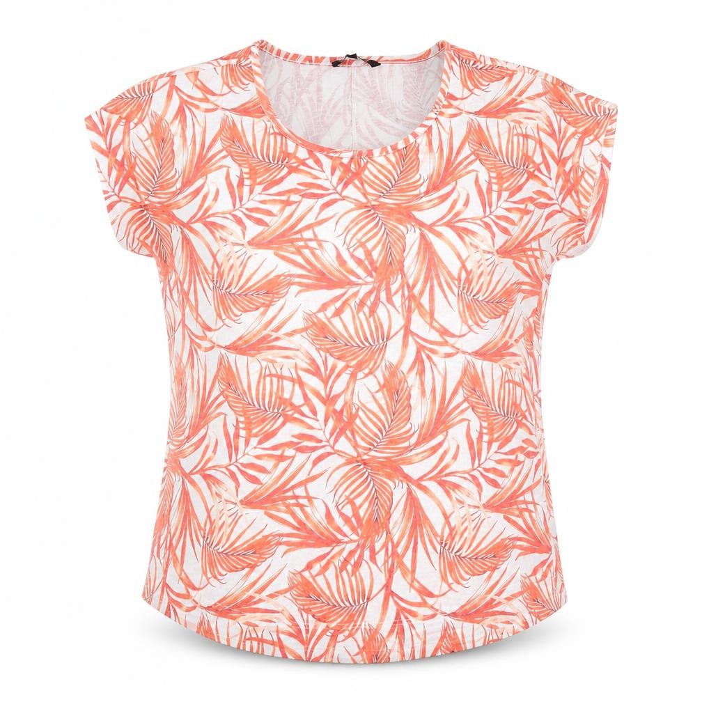 Front view of Peacocks Women's Red Floral T-Shirt, size 14, Summer