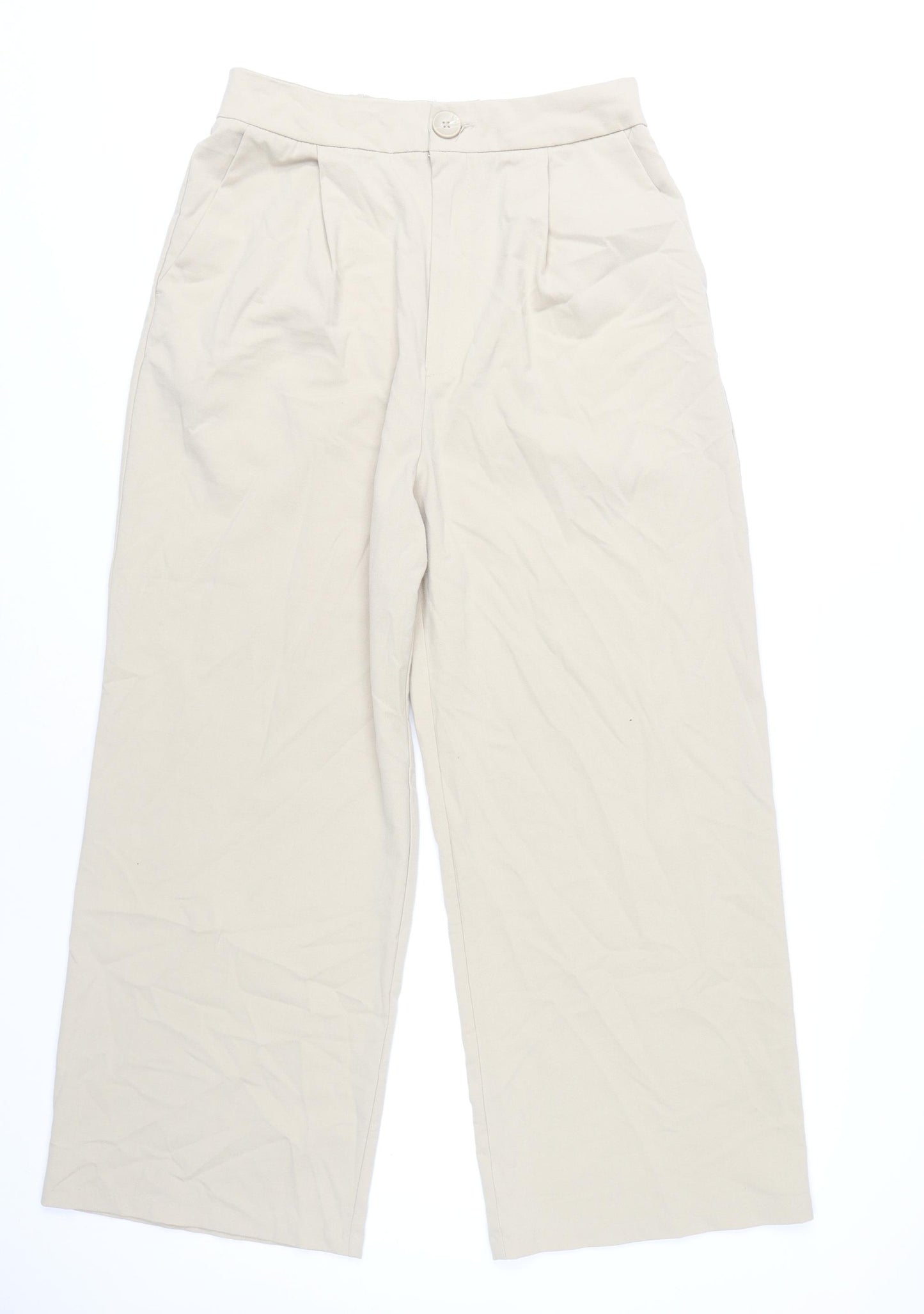 Stradivarius Women's Beige Wide-Leg Trousers, Size 14