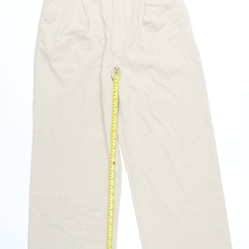 Stradivarius Women's Beige Wide-Leg Trousers, Size 14