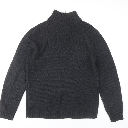 Fat Face Men's Black S Full Zip Chunky-Knit Jumper