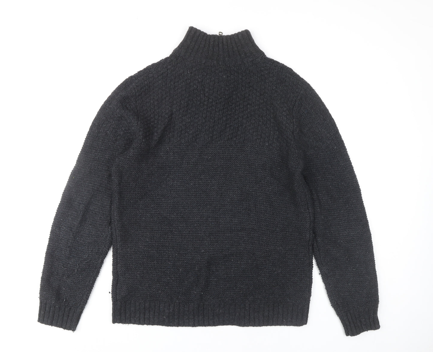 Fat Face Men's Black S Full Zip Chunky-Knit Jumper