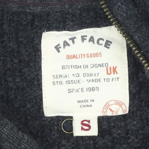 Fat Face Men's Black S Full Zip Chunky-Knit Jumper