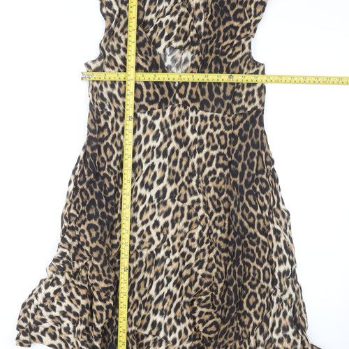 Zara Woman Leopard Print Sleeveless V-Neck Dress Multicoloured XS