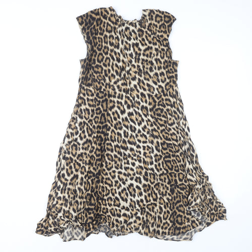Zara Woman Leopard Print Sleeveless V-Neck Dress Multicoloured XS