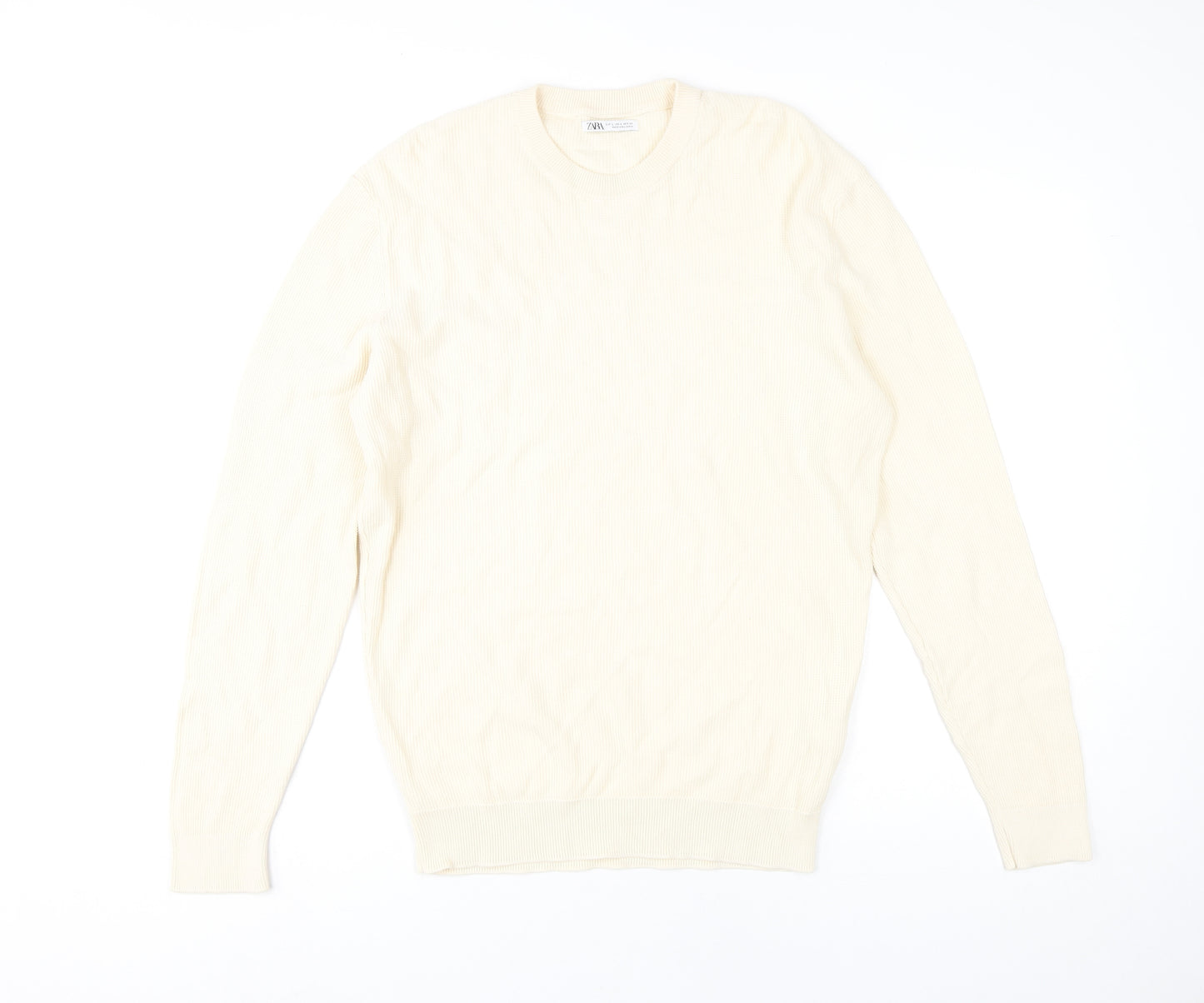 Zara Men's Ivory Cotton Pullover Jumper, Size L