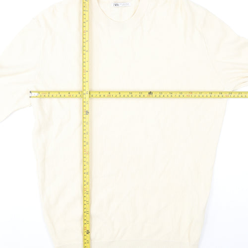 Zara Men's Ivory Cotton Pullover Jumper, Size L