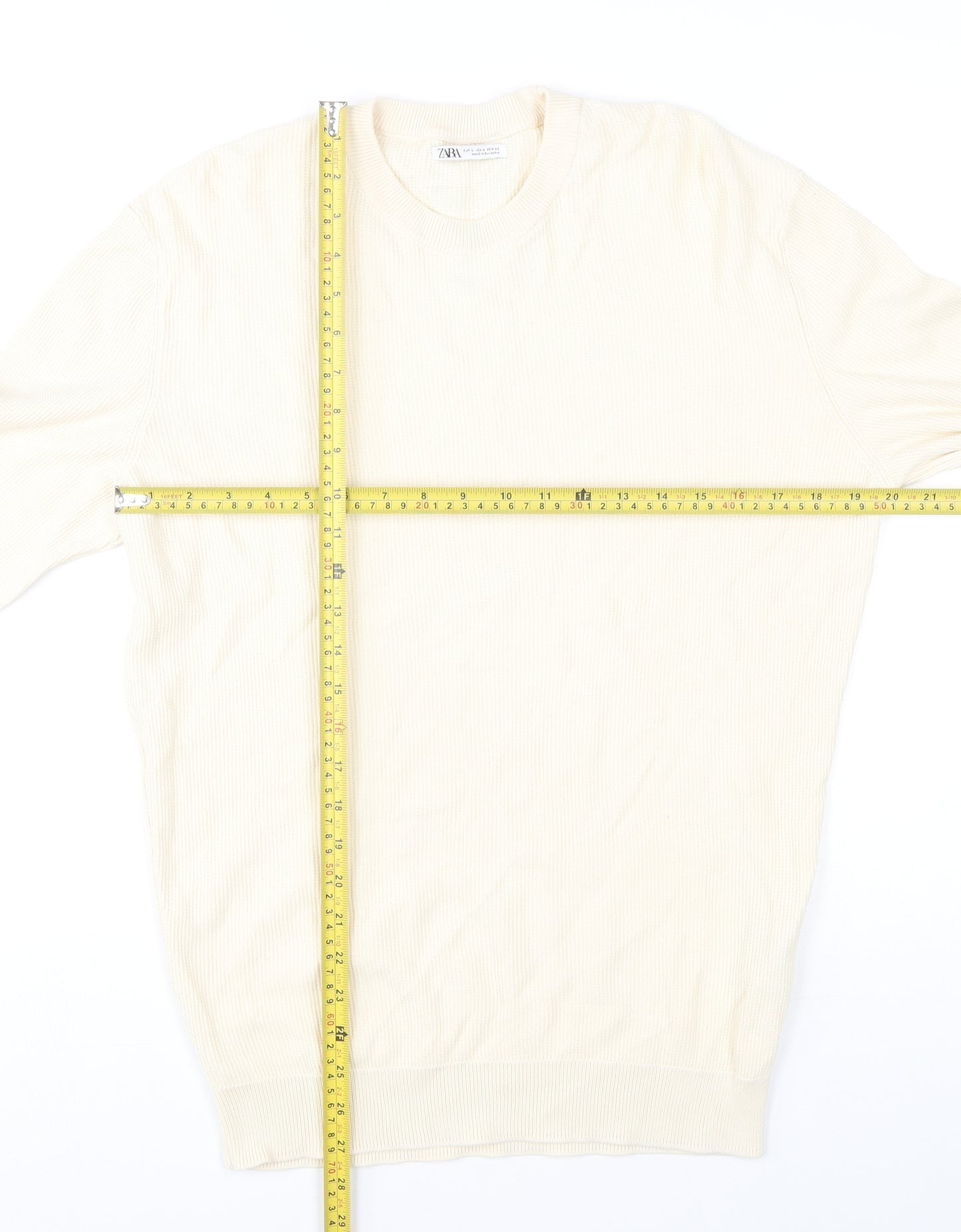 Zara Men's Ivory Cotton Pullover Jumper, Size L