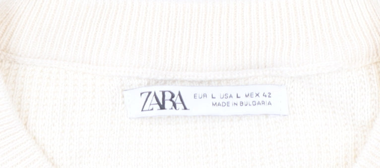 Zara Men's Ivory Cotton Pullover Jumper, Size L